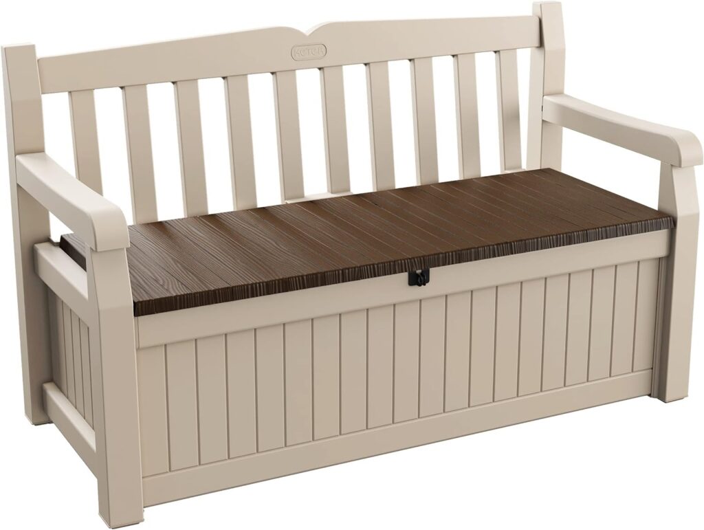 Keter Eden Bench 265L Outdoor 60% recycled Garden Furniture Storage Box Beige & Brown