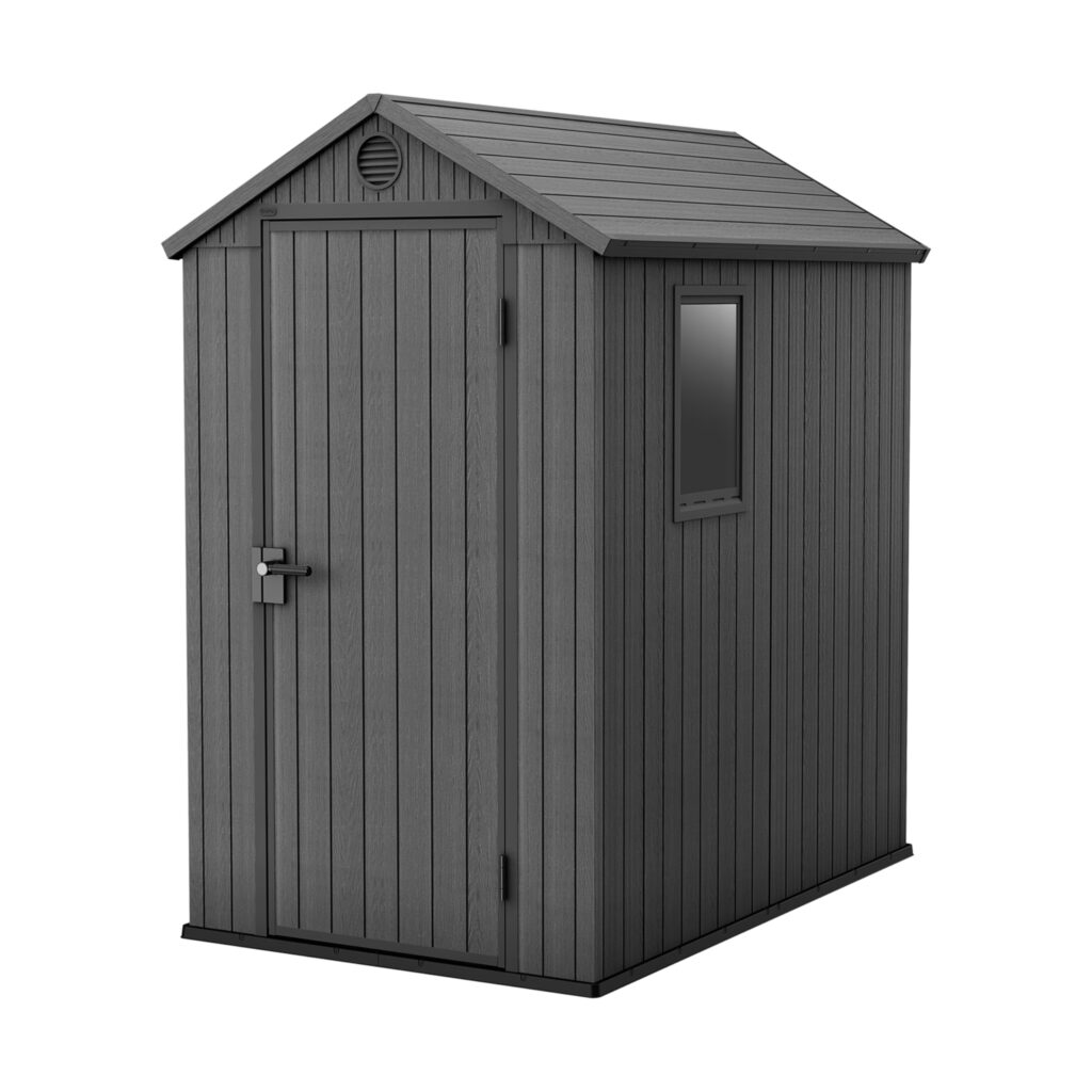 Keter Darwin Outdoor Apex Single Door Garden Storage Shed 6 x 4ft Grey Wood Look