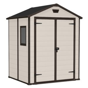 Keter Manor Outdoor Apex Double Door Garden Storage Shed 6 x 5ft Beige Brown Wood effect