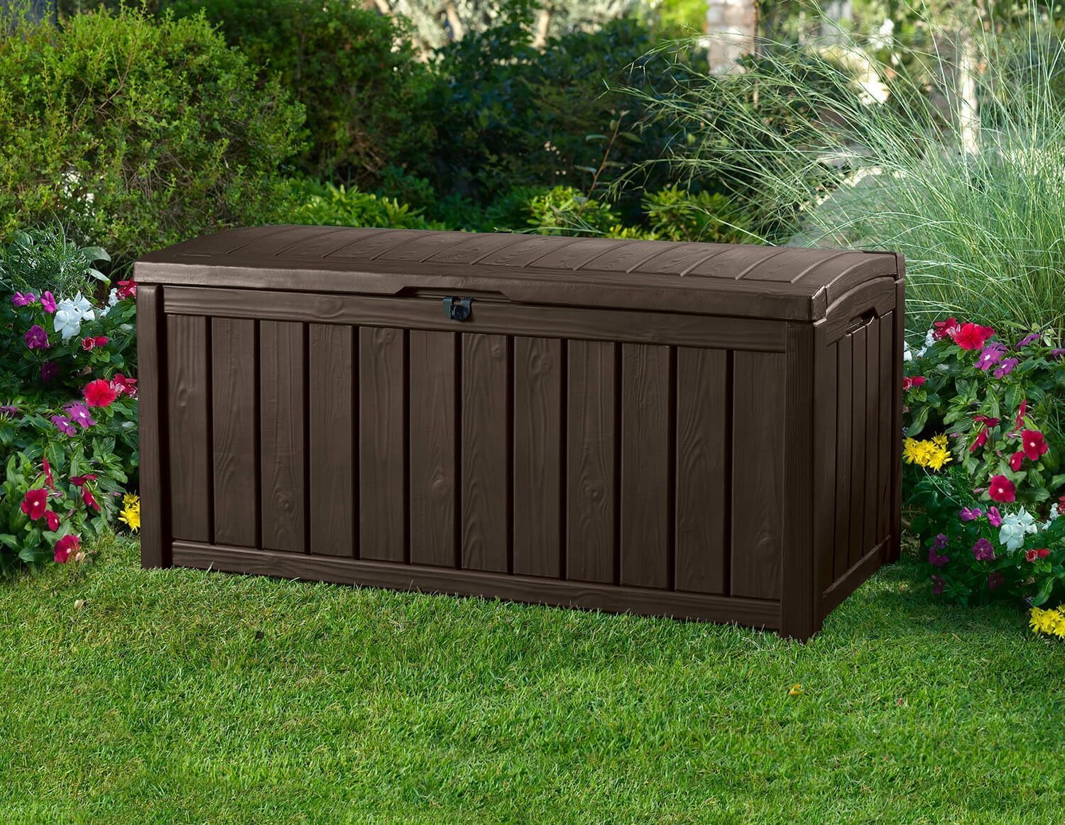 Keter Glenwood 390L Outdoor 60% recycled Garden Furniture Storage Box Brown| Fade Free | All Weather Resistant | Safe and Secure | Zero Maintenance | 2 year Warranty - Image 5