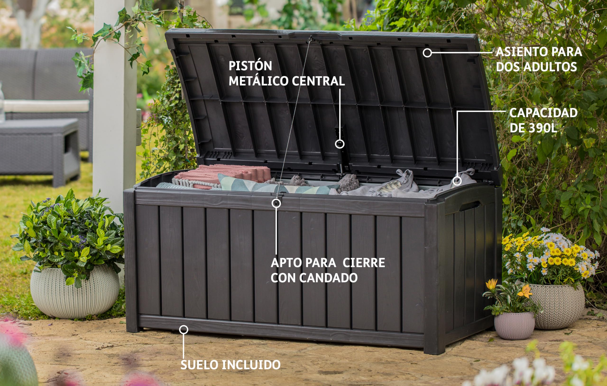 Keter Glenwood 390L Outdoor 60% recycled Garden Furniture Storage Box Brown| Fade Free | All Weather Resistant | Safe and Secure | Zero Maintenance | 2 year Warranty - Image 9