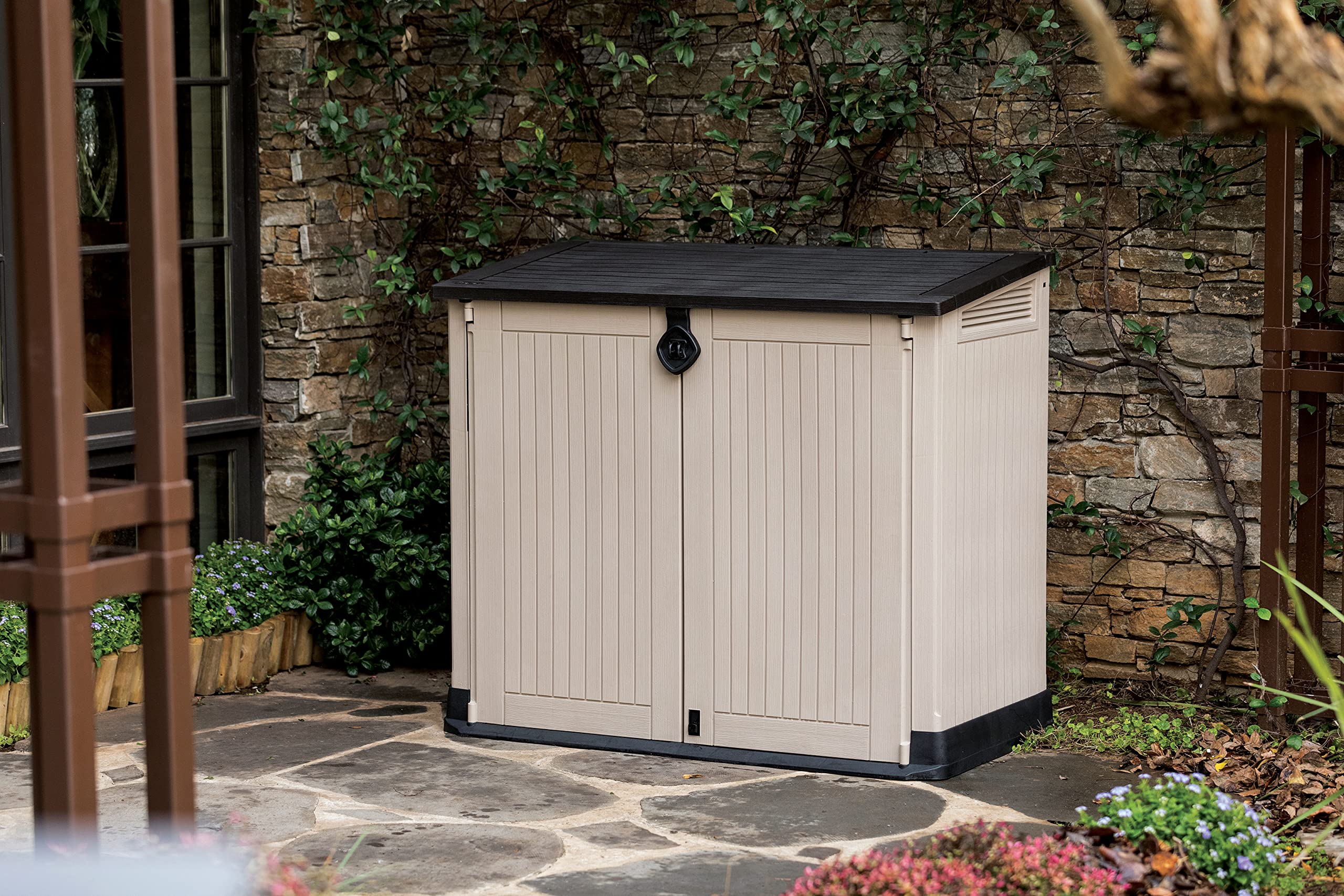 Keter Store-It Out Midi Outdoor Garden Storage Shed, Beige and Brown, 130 x 74 x 110 cm - Image 9
